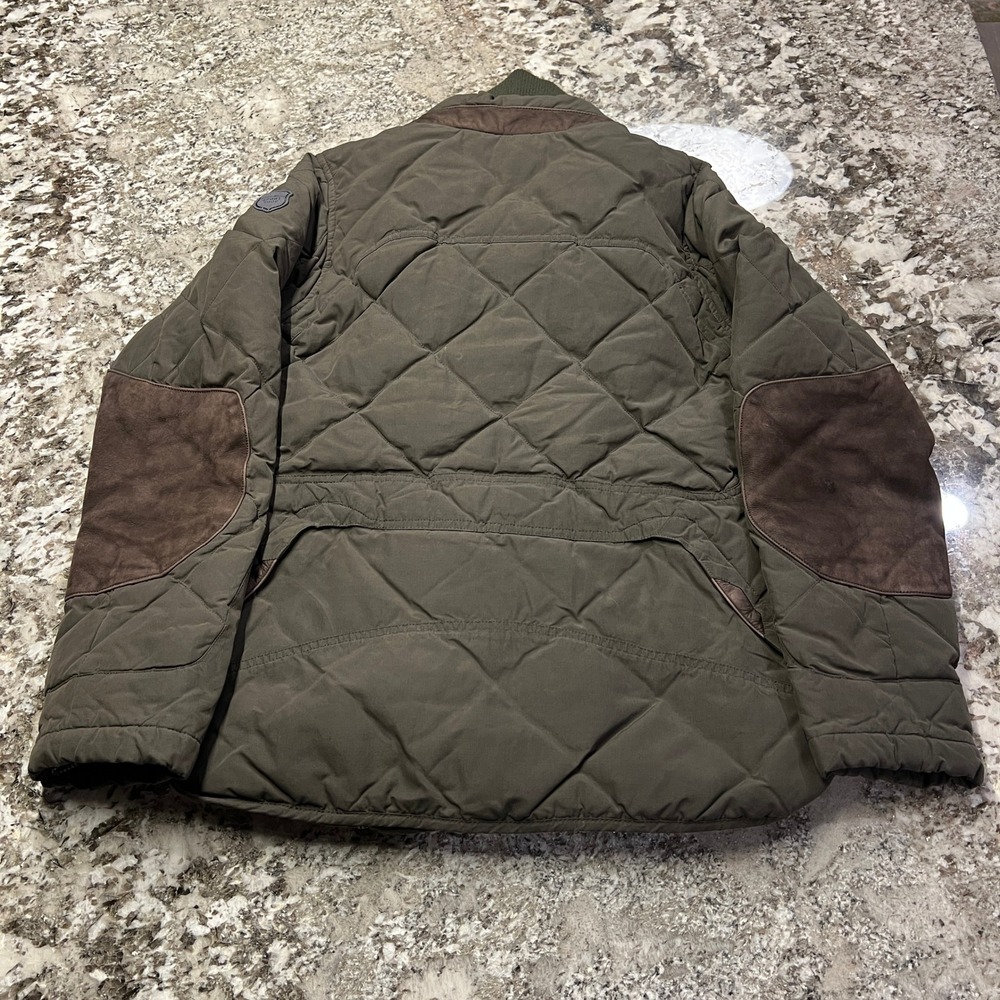 Vintage Eddie Bauer Sportshop Quilted Down Field Jacket Olive Green Leather S - Picture 2 of 6